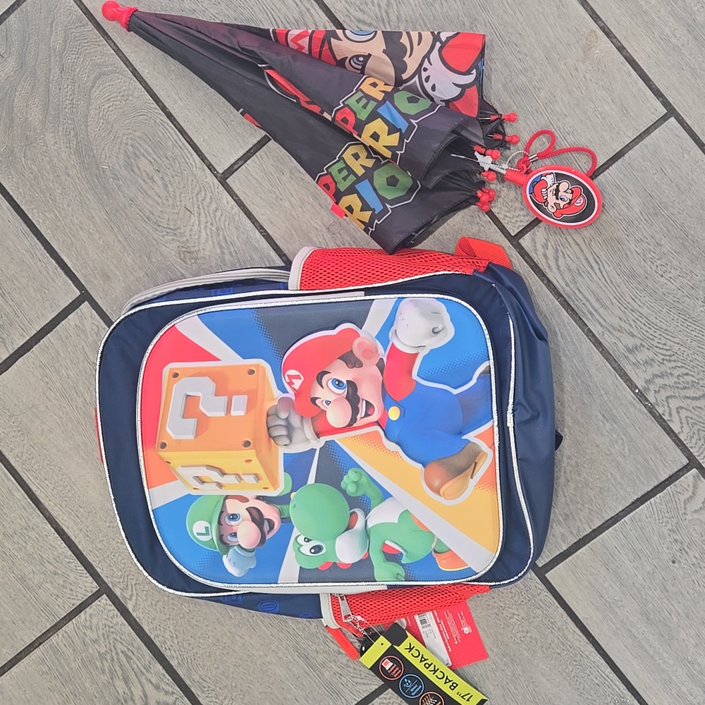 Bioworld Blue‎ and Red Super Mario Backpack And Umbrella